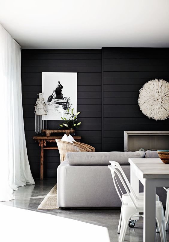 Black shiplap is the new white! An edgier take on the farmhouse trend, black shiplap is a great way to combine modern and farmhouse style. Let's admire these interiors that embrace the moodier side of shiplap! Welcome to the dark side. #blackshiplap #modernfarmhouse #shiplap